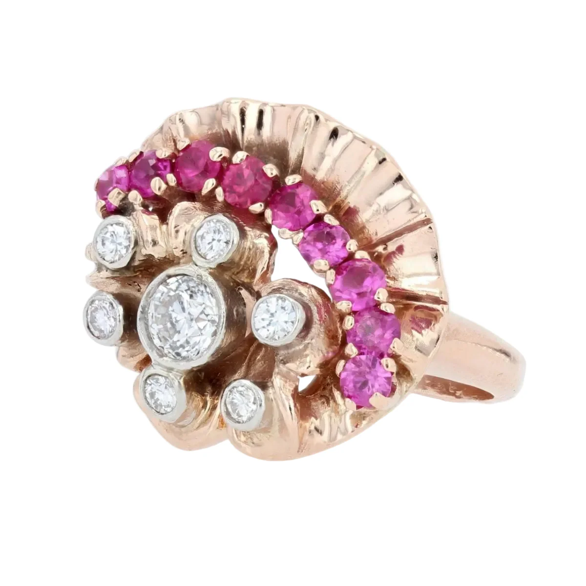 Bague Marguerite en or rose, rubis et diamants - Image 3