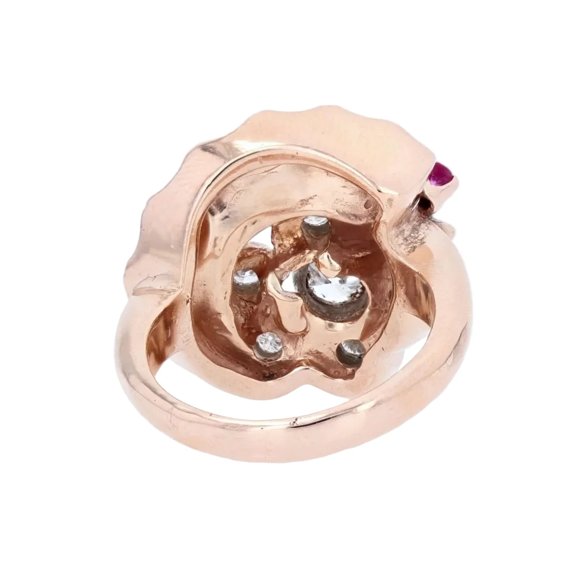 Bague Marguerite en or rose, rubis et diamants - Image 4