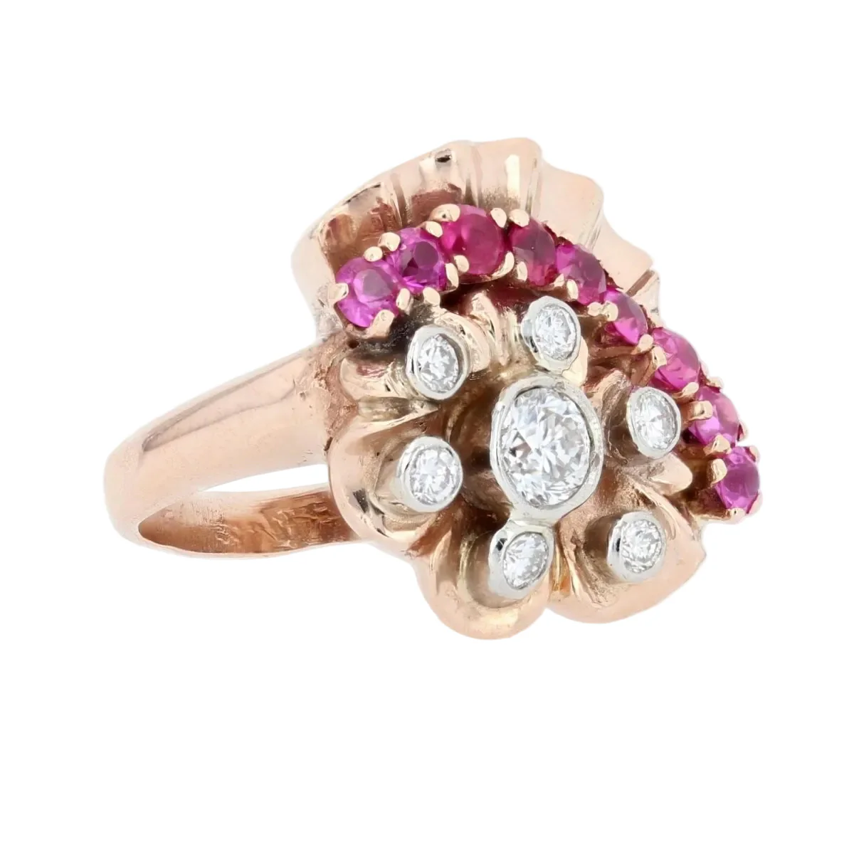 Bague Marguerite en or rose, rubis et diamants - Image 5