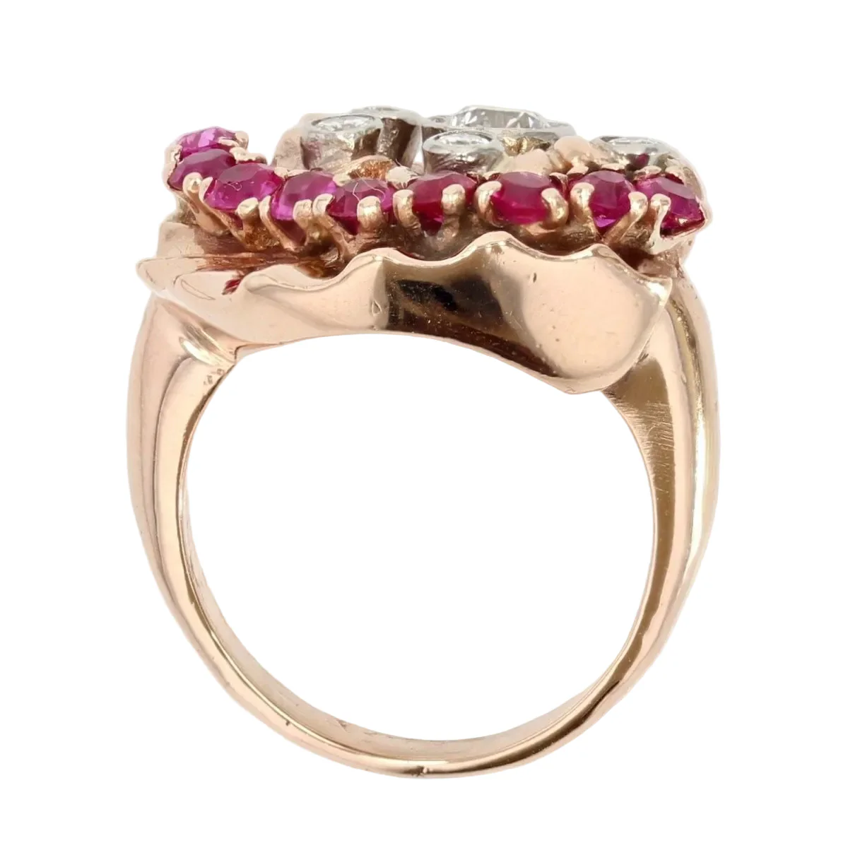 Bague Marguerite en or rose, rubis et diamants - Image 6