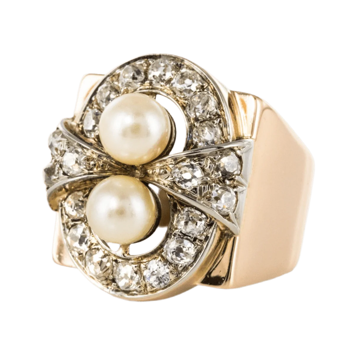 Bague Tank en or rose, platine, perles et diamants - Image 3