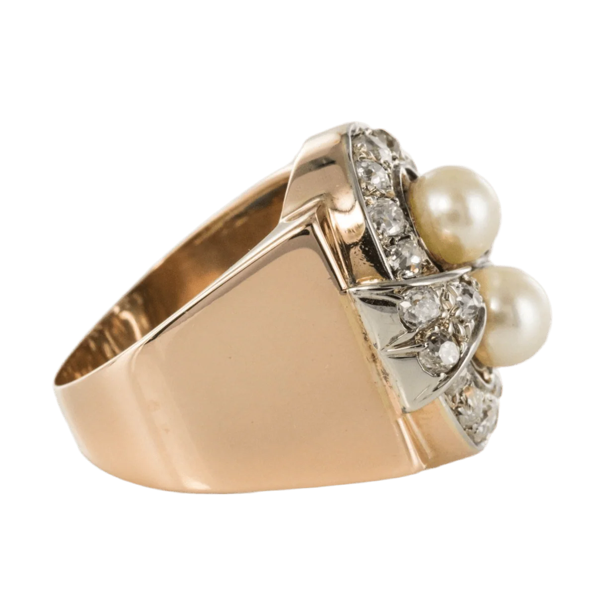 Bague Tank en or rose, platine, perles et diamants - Image 5