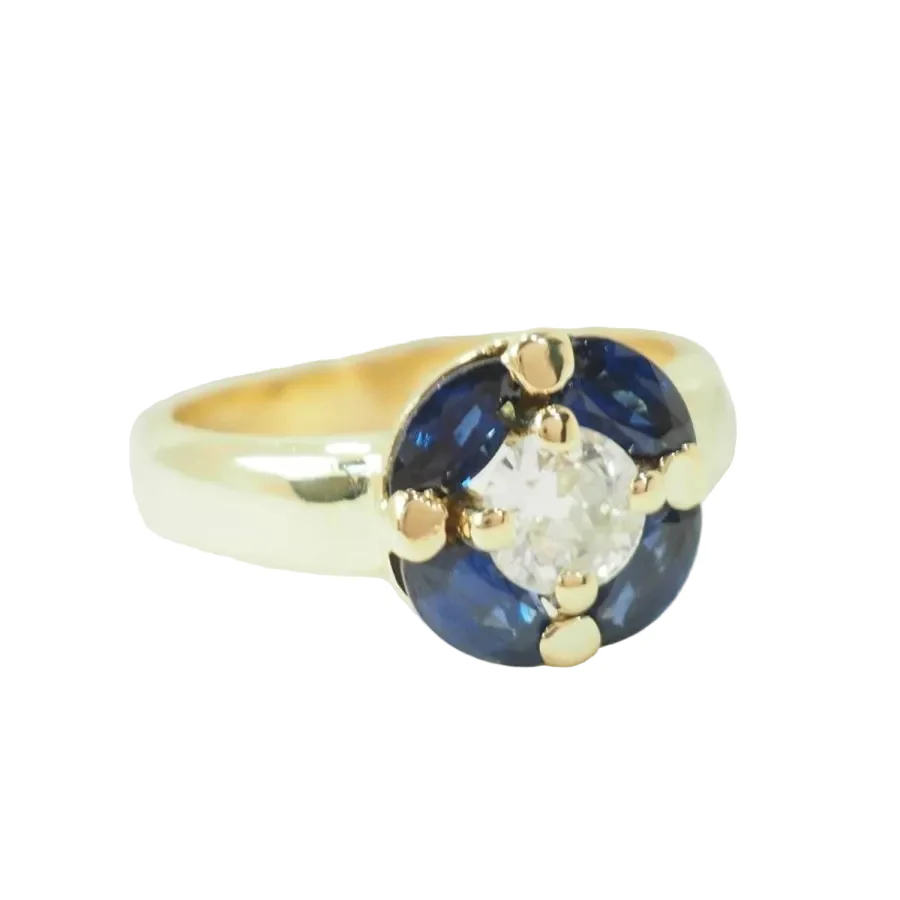 Bague Entourage en or jaune, saphirs et diamants - Image 3