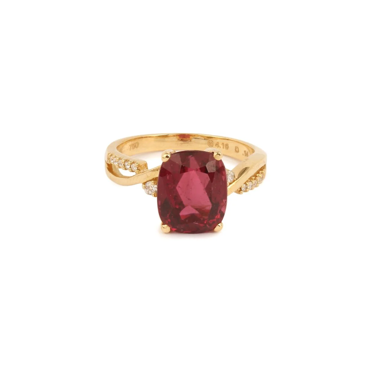 Bague Rubellite 4.16 Carats Diamants Or Jaune 18 Carats