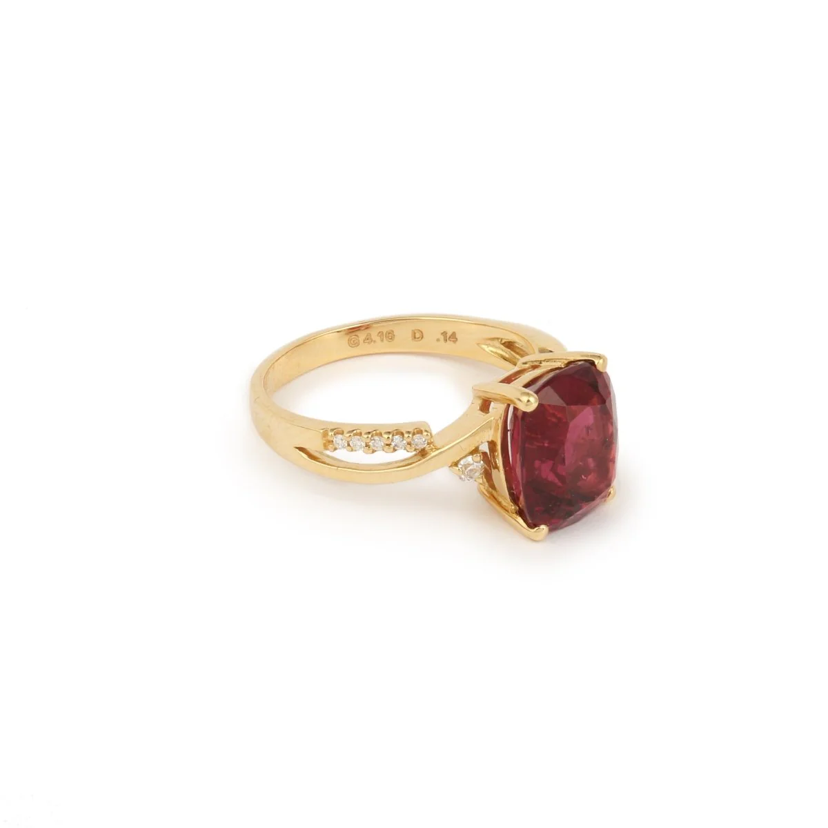Bague Rubellite 4.16 Carats Diamants Or Jaune 18 Carats - Image 2
