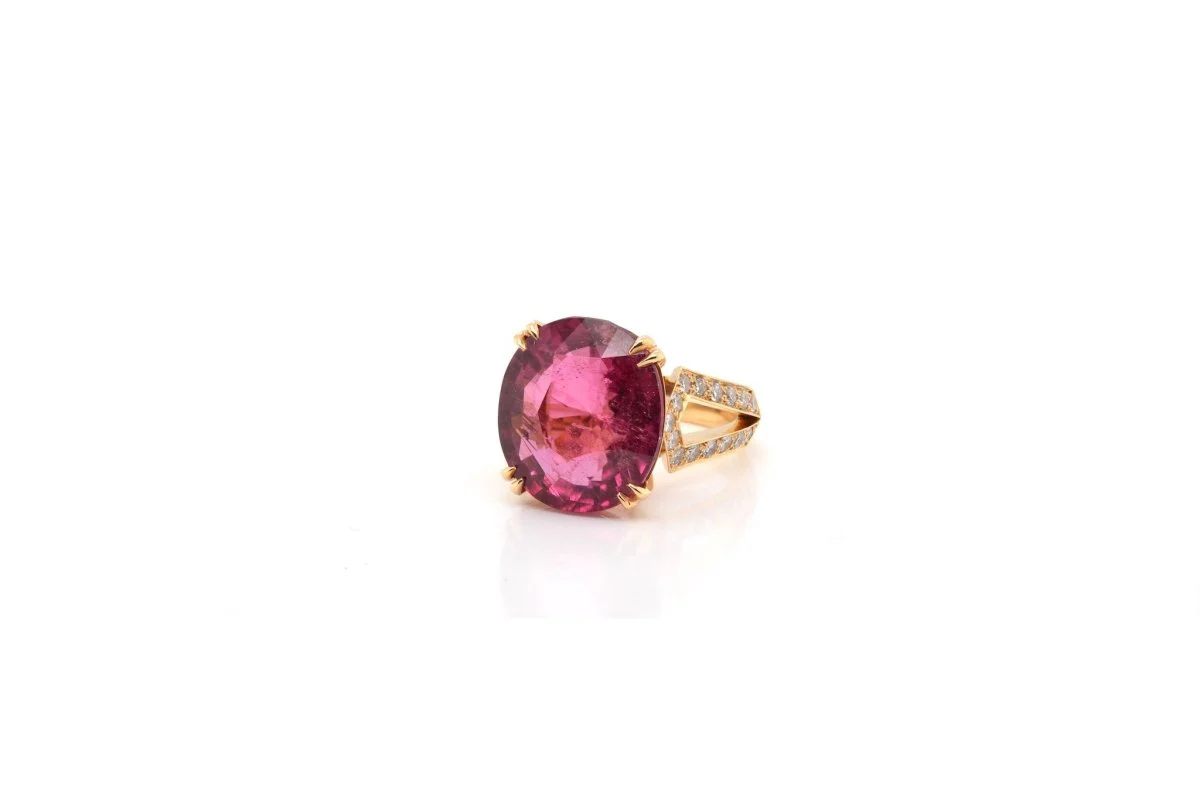 Bague rubellite et diamants en or jaune - Image 3