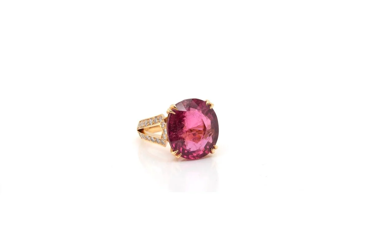 Bague rubellite et diamants en or jaune - Image 4