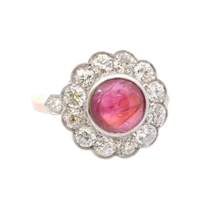 Bague Marguerite en or jaune, platine, rubis et diamants - Image 4