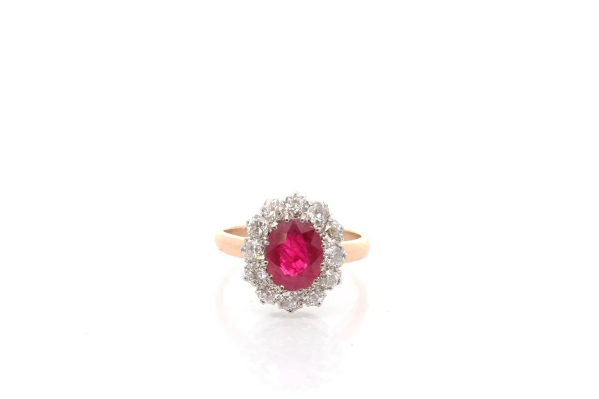 Bague rubis et diamants en platine et or - Image 2