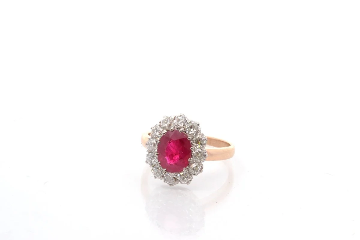 Bague rubis et diamants en platine et or - Image 3