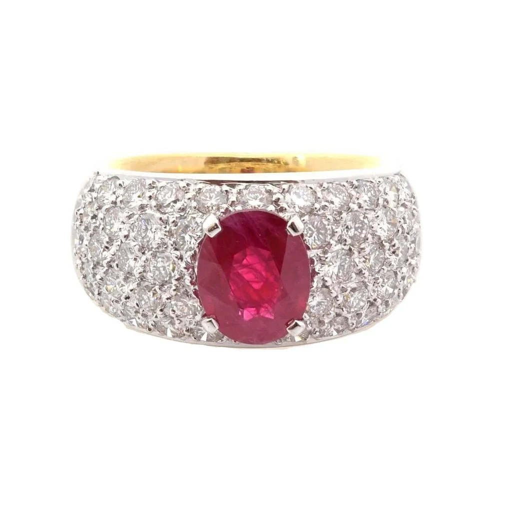 Bague Jonc en or jaune, platine, rubis et diamants