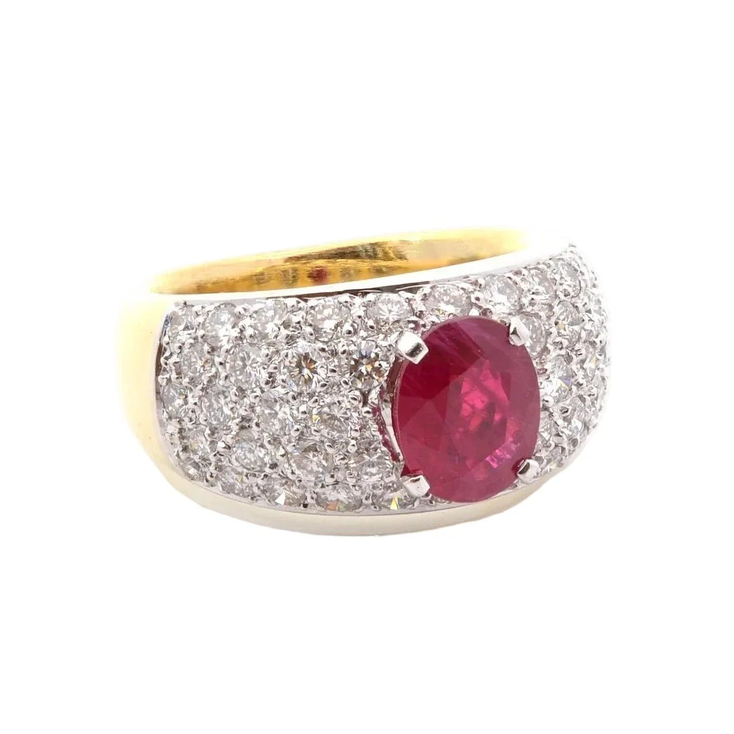 Bague Jonc en or jaune, platine, rubis et diamants - Image 4