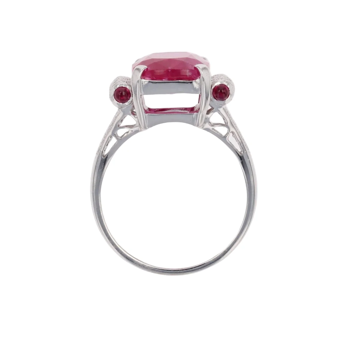 Bague Cocktail en or blanc, rubis et diamants - Image 5