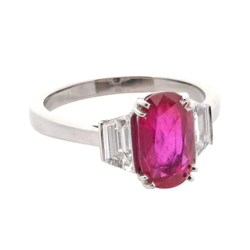 Bague Trilogie en platine, rubis et diamants - Image 4