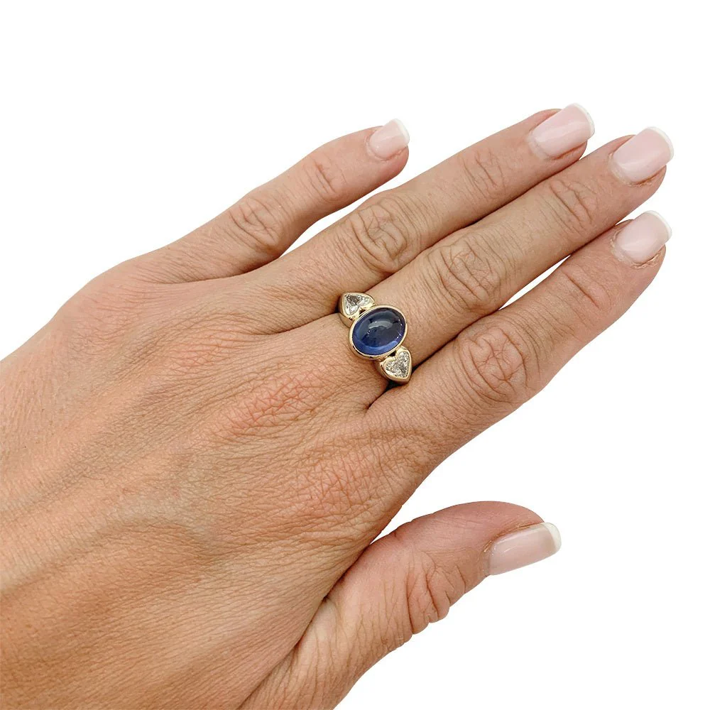 Bague saphir cabochon 6 cts, diamants coeurs - Image 9