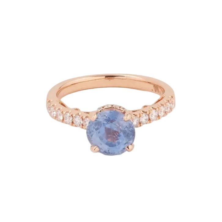 Bague Solitaire en or rose, saphir et diamants