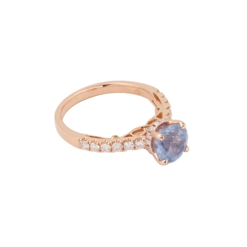 Bague Solitaire en or rose, saphir et diamants - Image 3