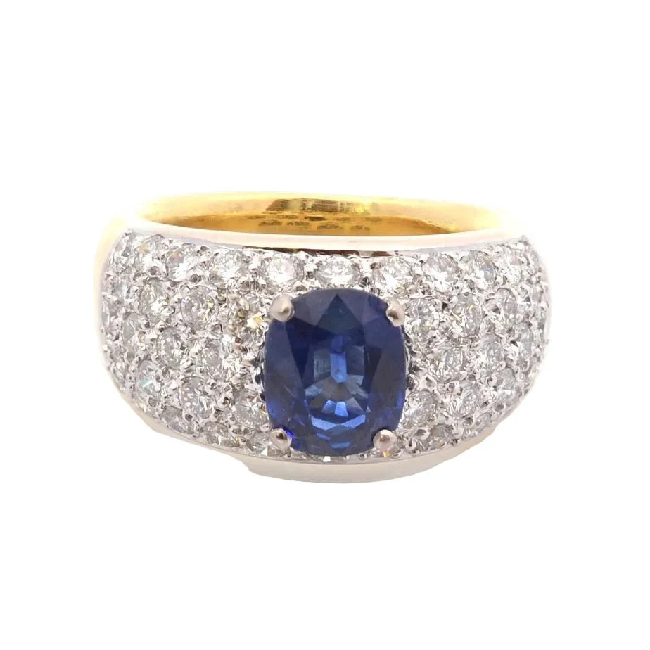 Bague Jonc en or jaune, platine, saphir et diamants