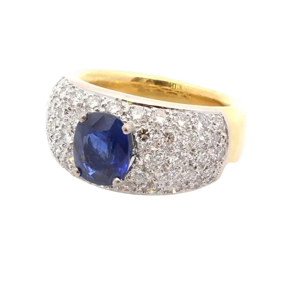 Bague Jonc en or jaune, platine, saphir et diamants - Image 2