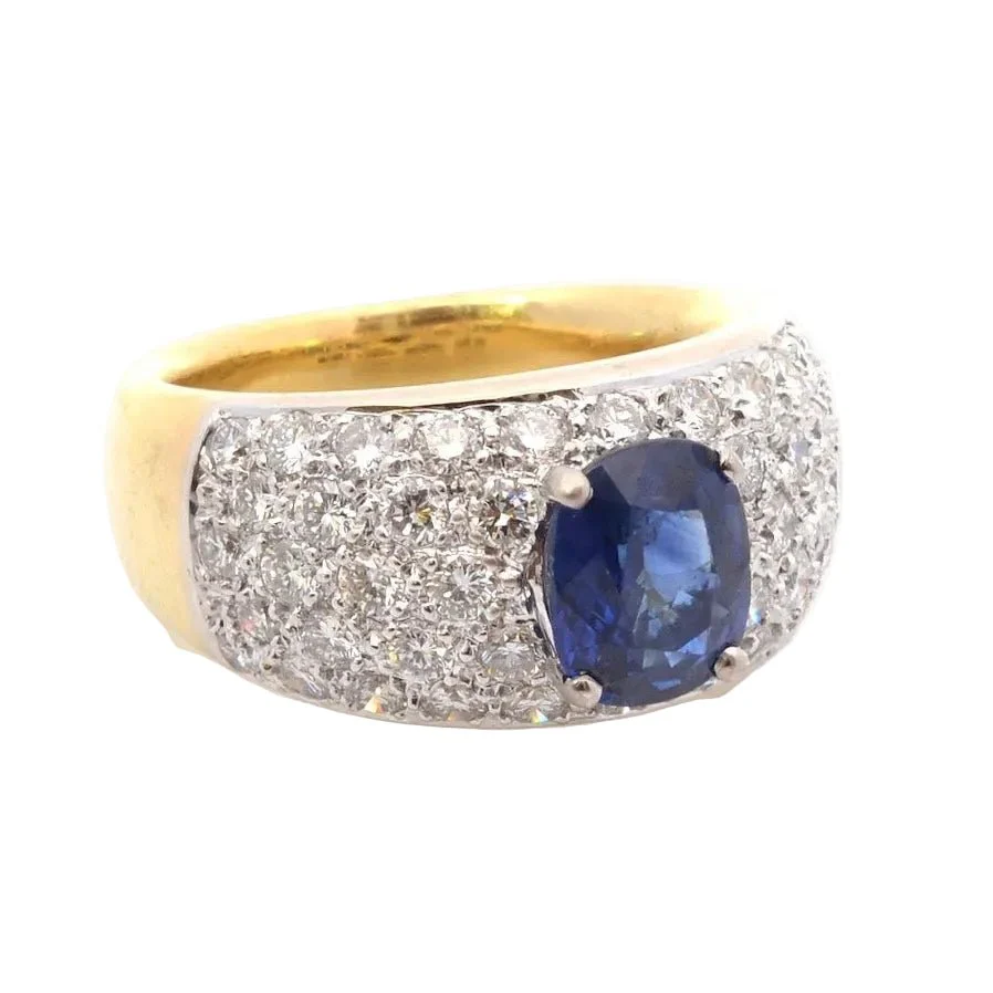 Bague Jonc en or jaune, platine, saphir et diamants - Image 4