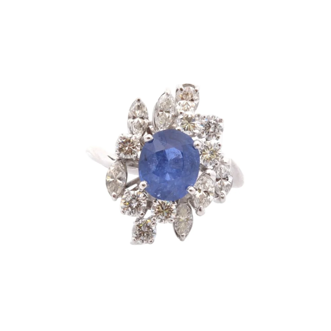 Bague Marguerite en or blanc, saphir et diamants - Image 3