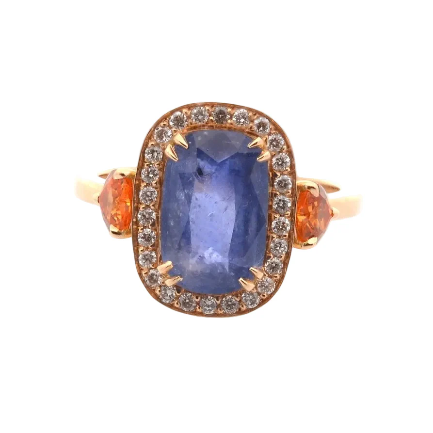 Bague Entourage en or jaune, saphirs et diamants