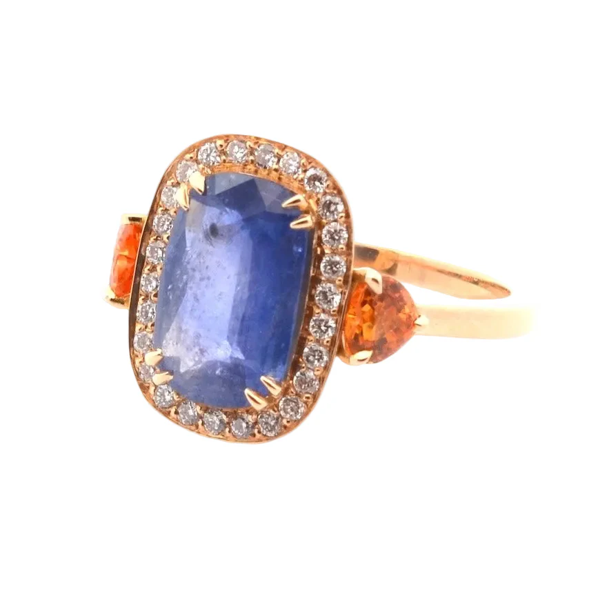 Bague Entourage en or jaune, saphirs et diamants - Image 2