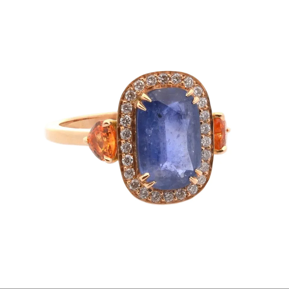 Bague Entourage en or jaune, saphirs et diamants - Image 4
