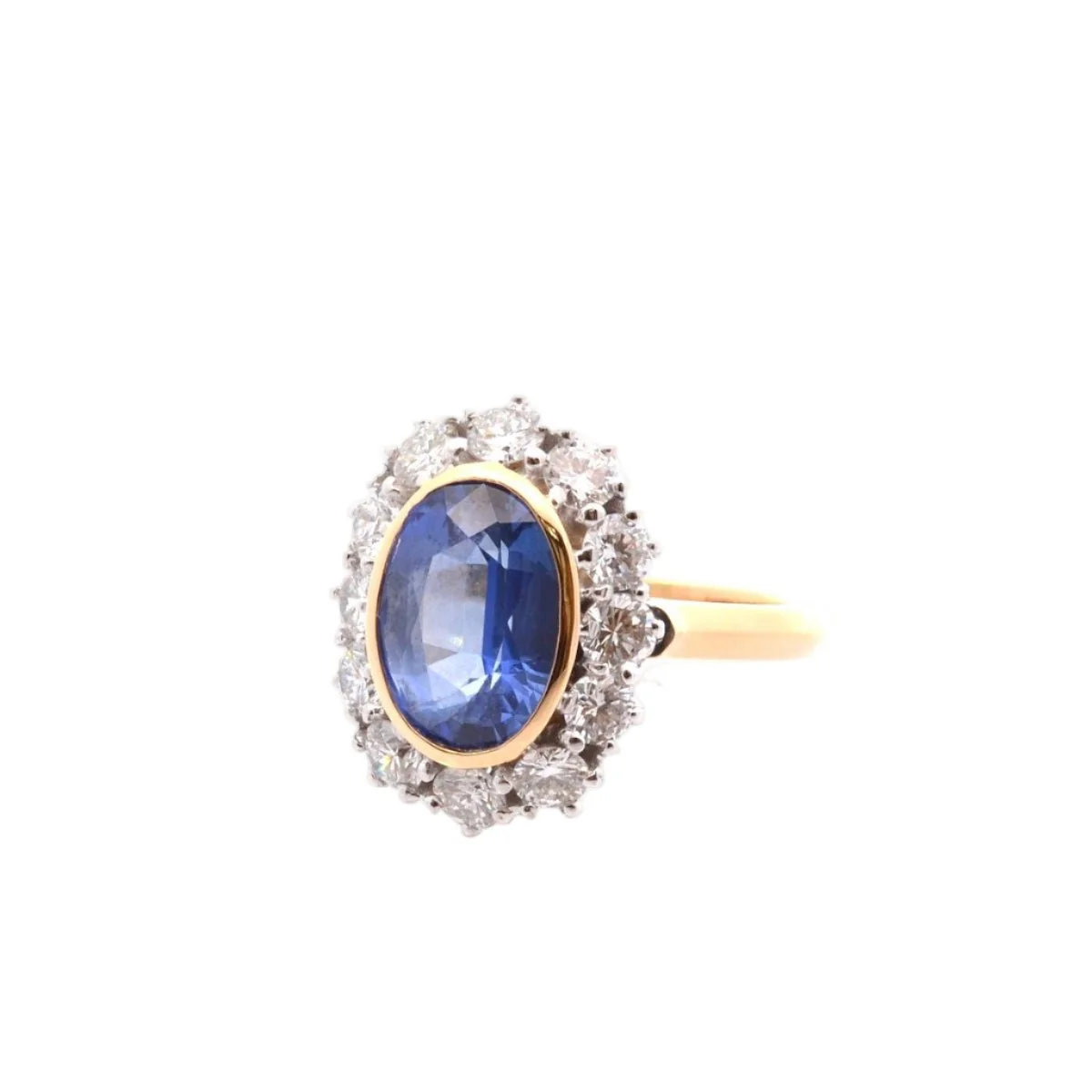 Bague Marguerite en or jaune, platine, saphir, et diamants - Image 2