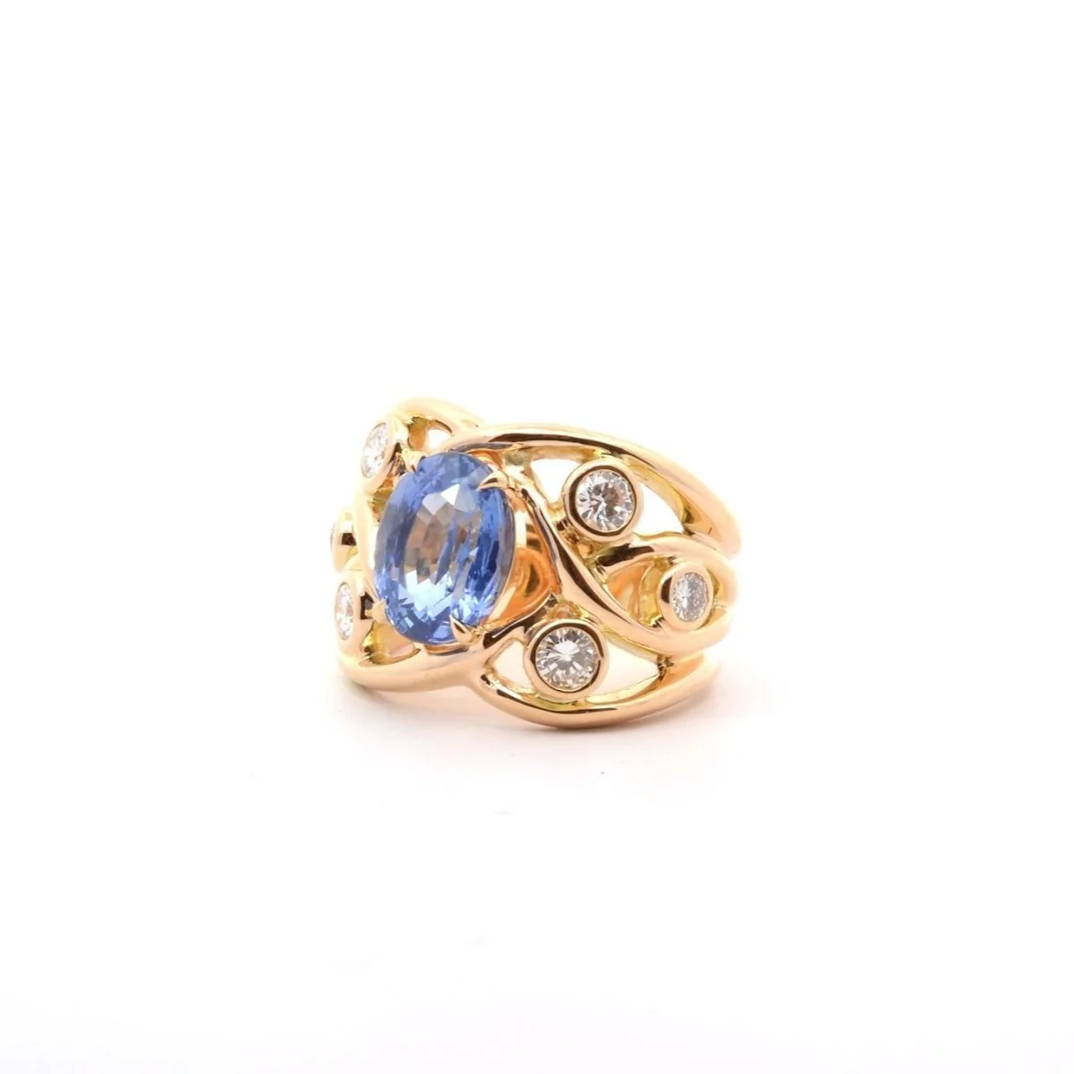 Bague en or jaune, saphir et diamants - Image 3