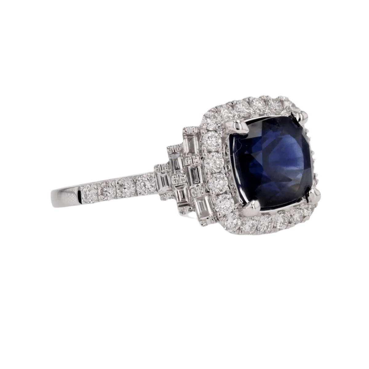 Bague Entourage en or blanc, saphir et diamants - Image 5