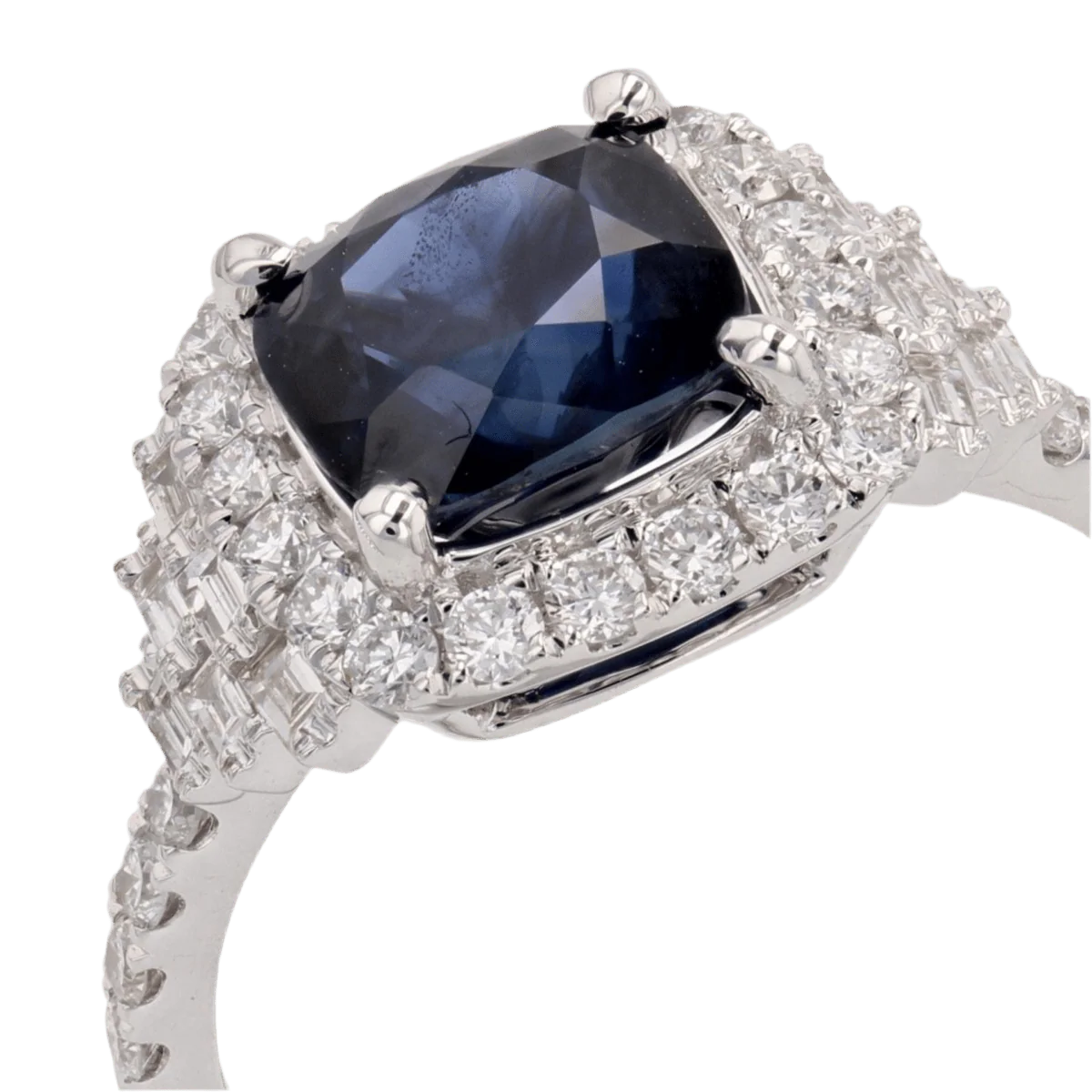 Bague Entourage en or blanc, saphir et diamants - Image 7