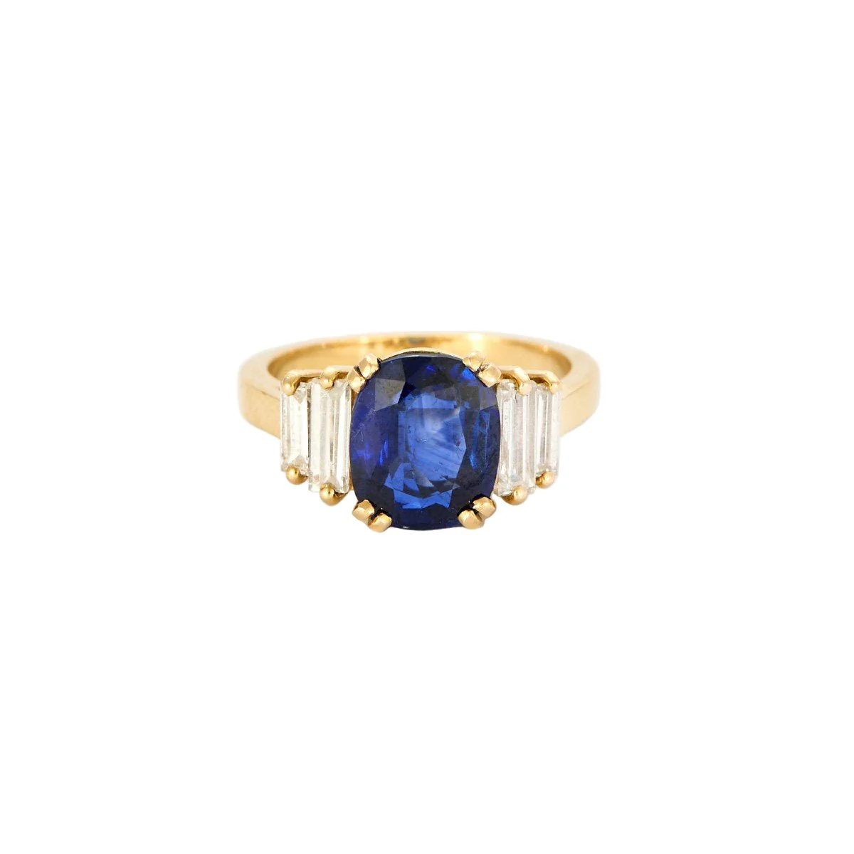 Bague Solitaire en or jaune, saphir, et diamants