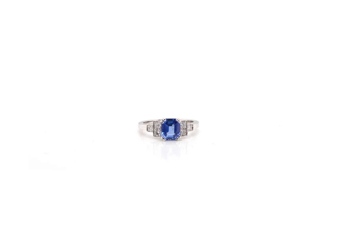 Bague saphir diamants en platine - Image 3