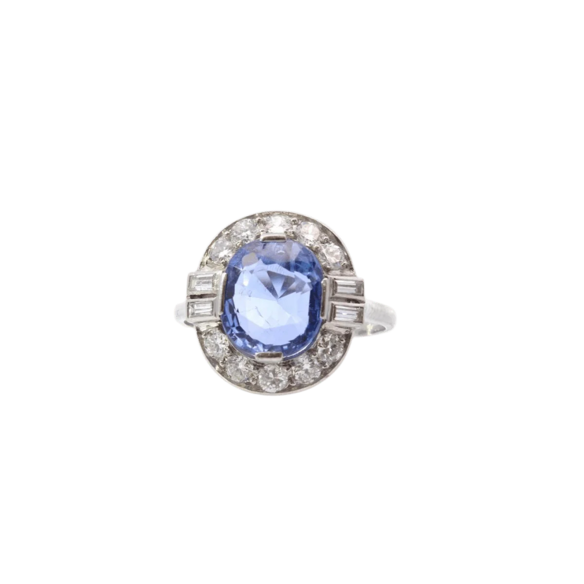 Bague Marguerite en platine, saphir et diamants
