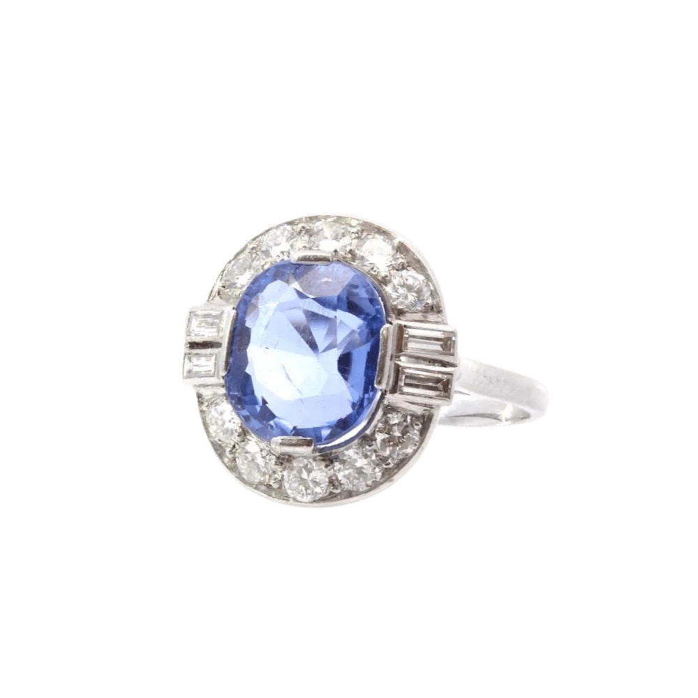 Bague Marguerite en platine, saphir et diamants - Image 3