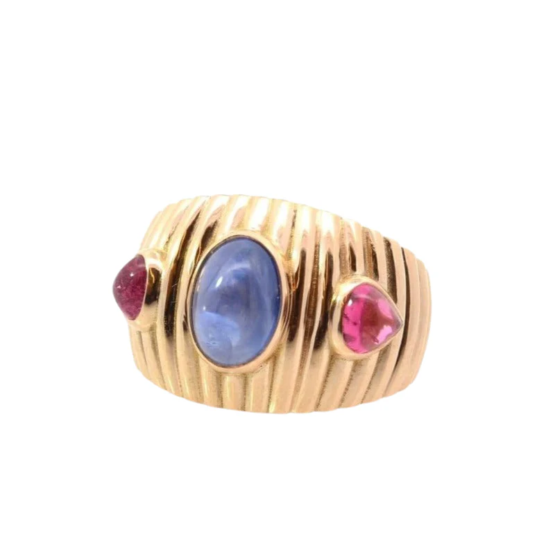 Bague Jonc en or jaune, cabochon de saphir et tourmalines - Image 4
