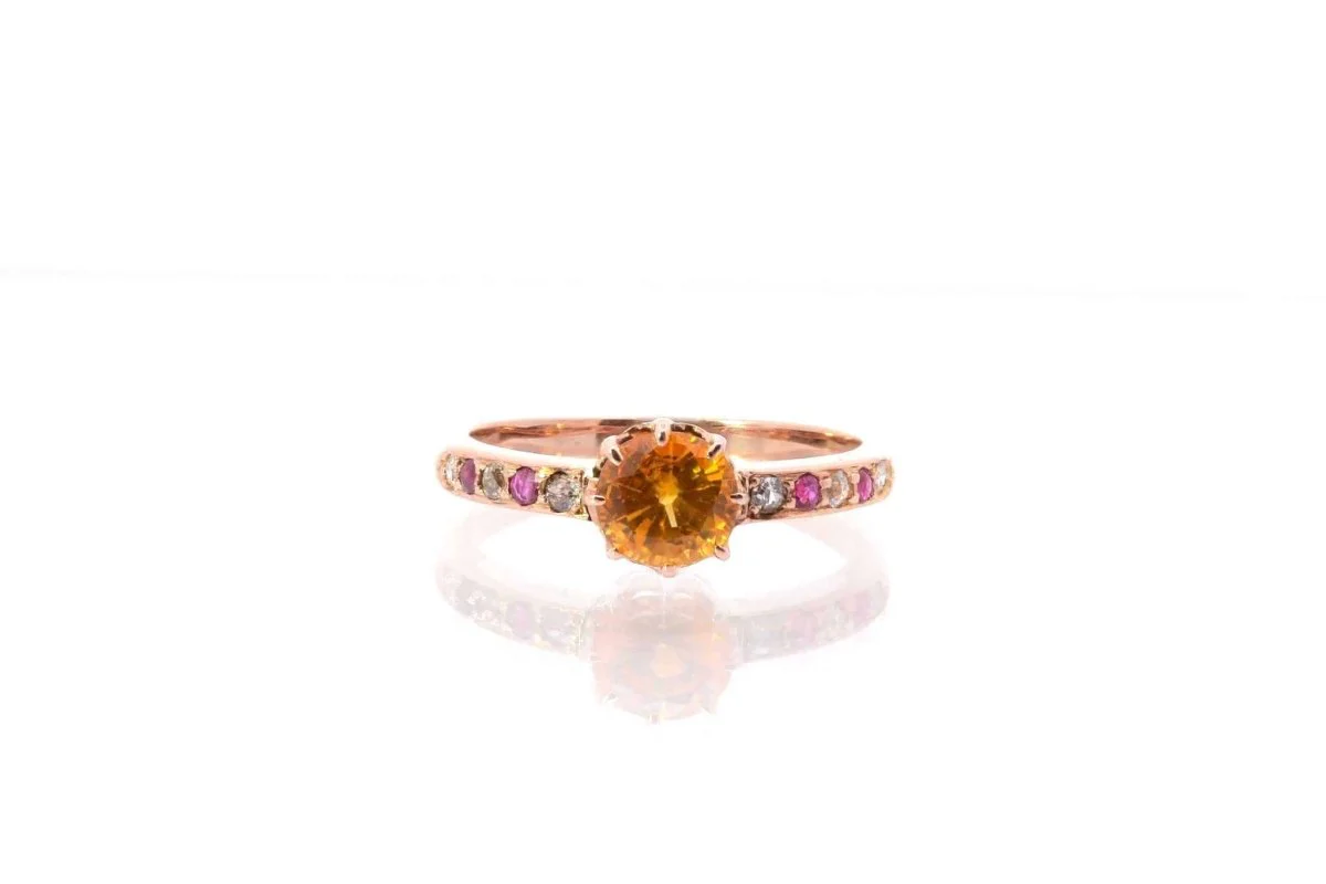 Bague saphir jaune, diamants et saphirs roses - Image 2