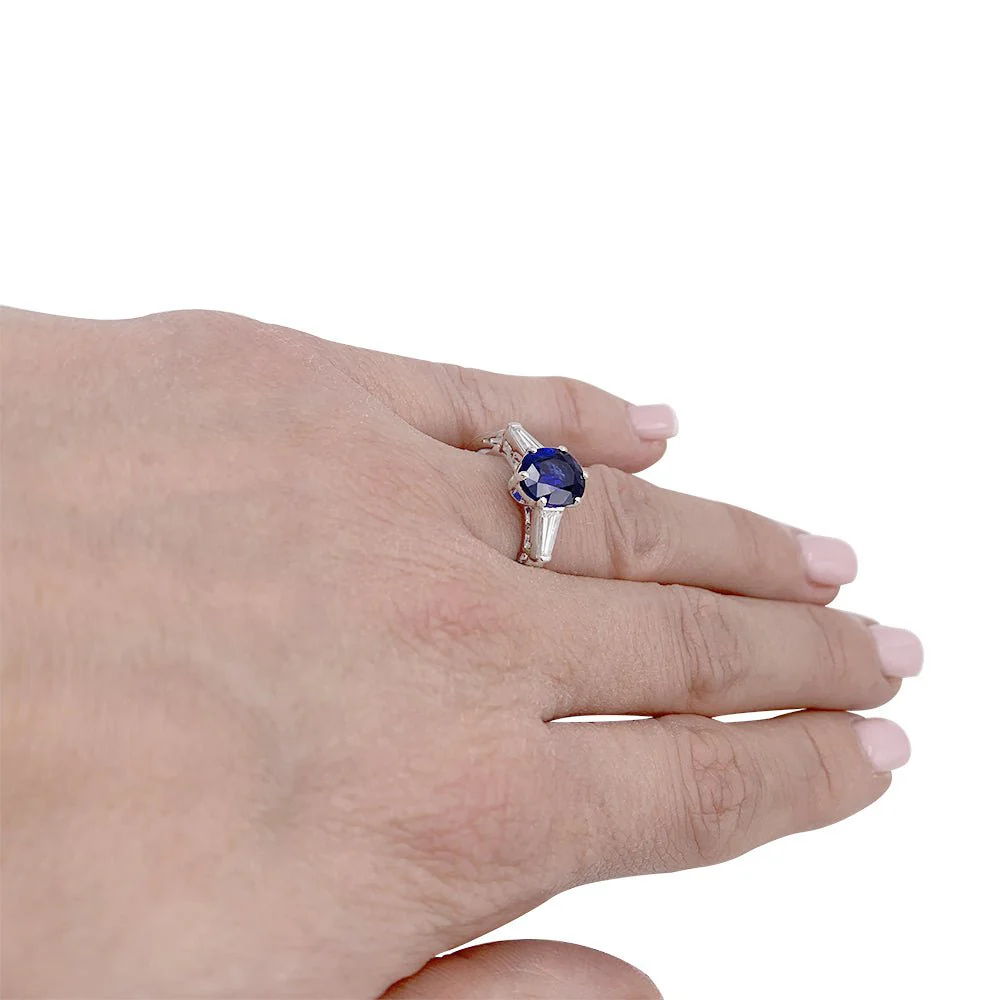 Bague saphir, platine et diamants - Image 8