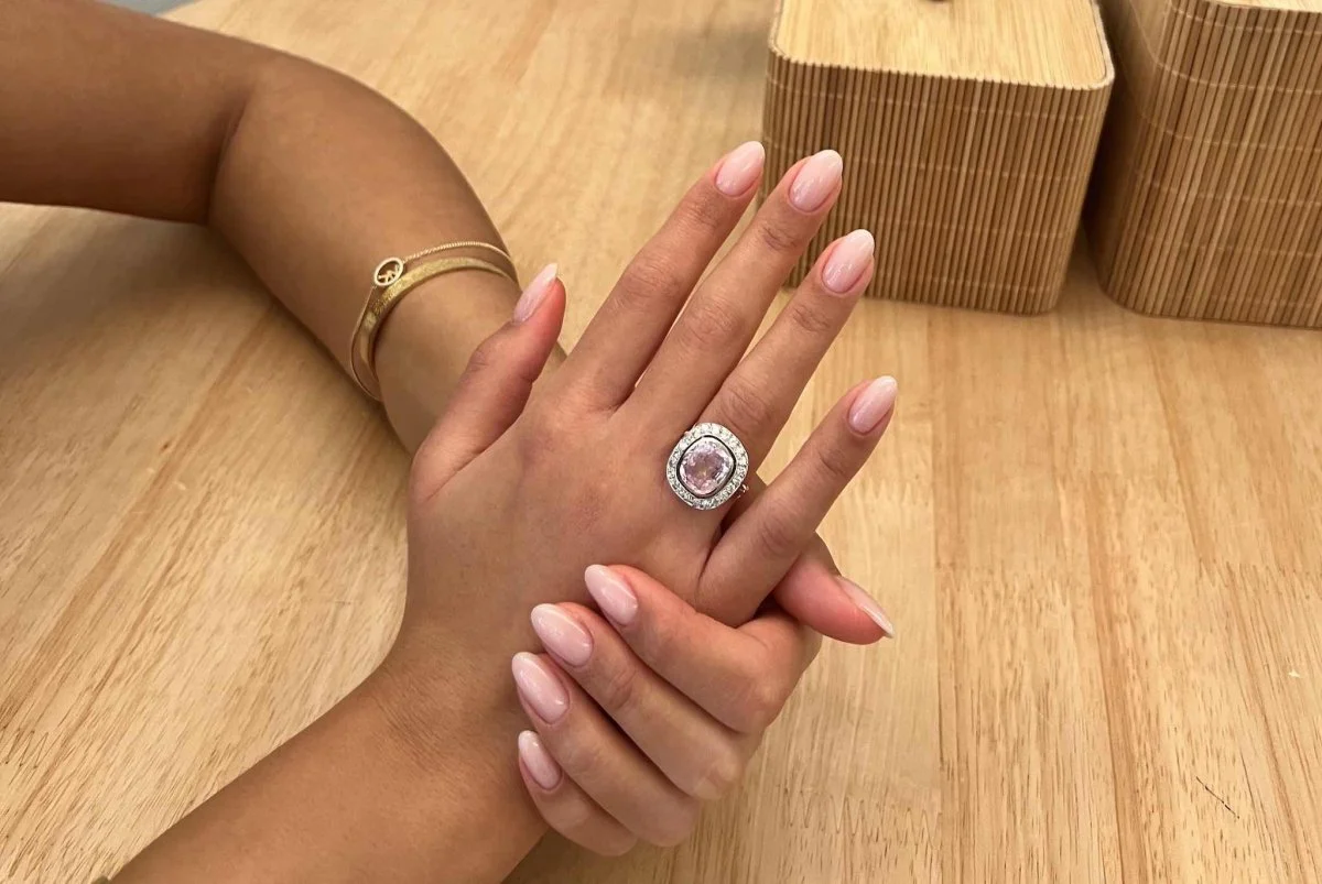 Bague saphir rose et diamants en or rose et platine - Image 2