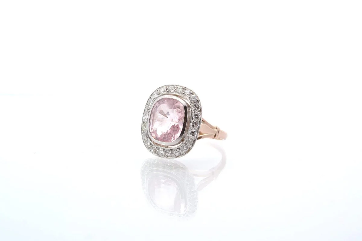 Bague saphir rose et diamants en or rose et platine - Image 5