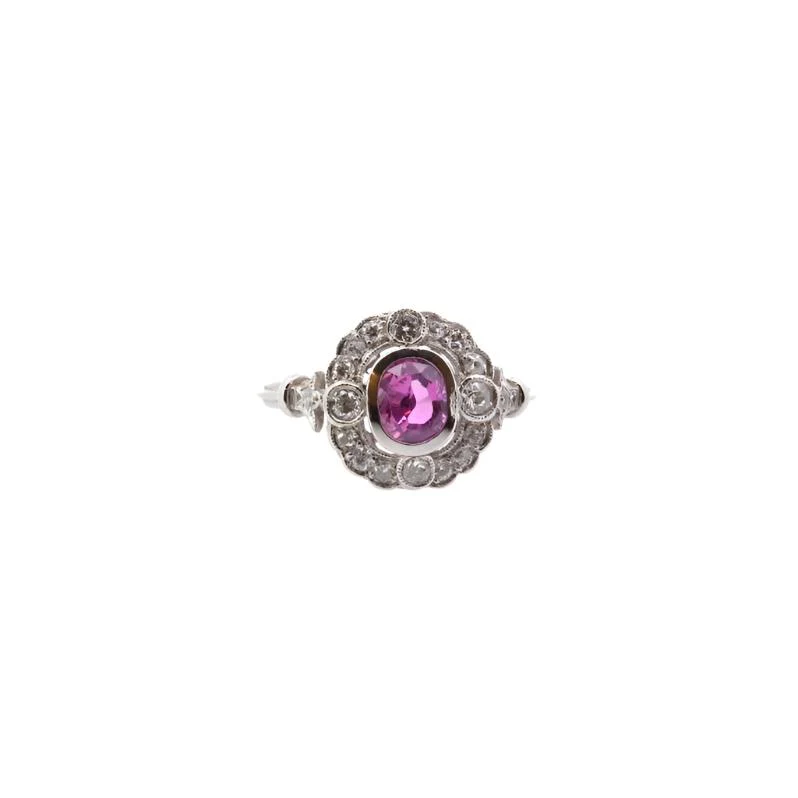 Bague en platine, saphir rose et diamants