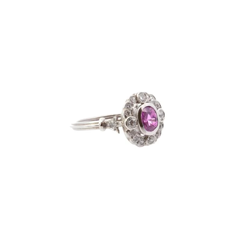 Bague en platine, saphir rose et diamants - Image 2
