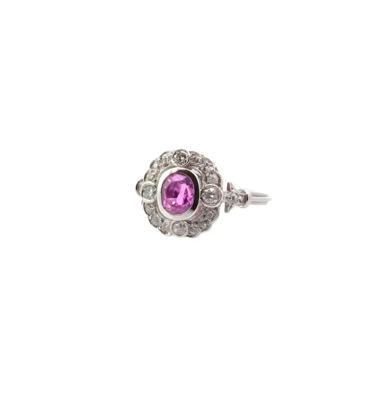 Bague en platine, saphir rose et diamants - Image 4