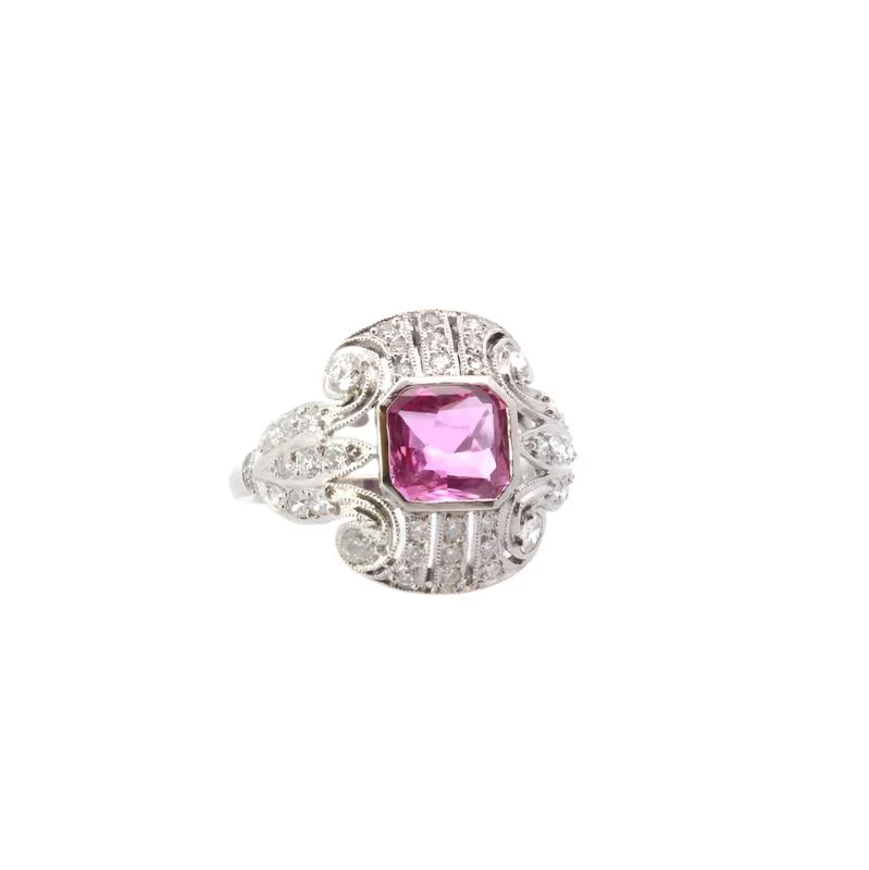 Bague en platine, saphir rose et diamants - Image 2
