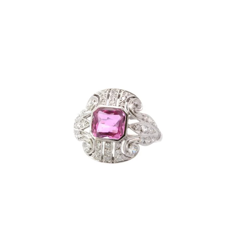 Bague en platine, saphir rose et diamants - Image 4