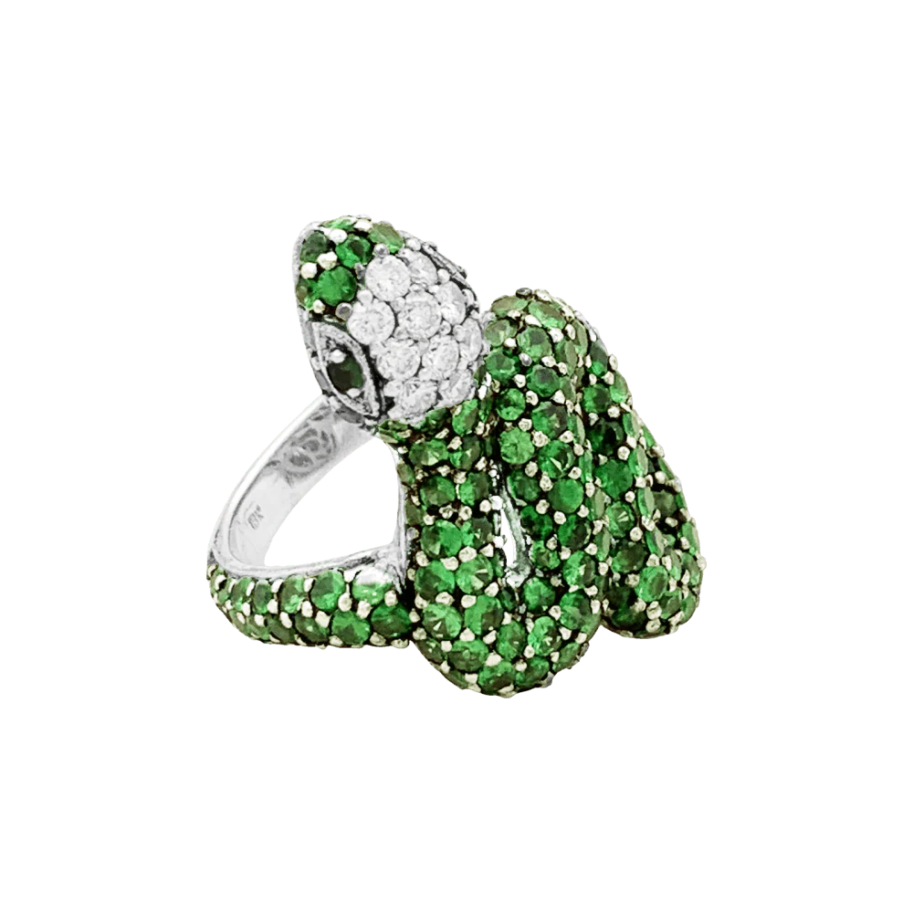 Bague Cocktail en or blanc, or noir, grenats et diamants - Image 5
