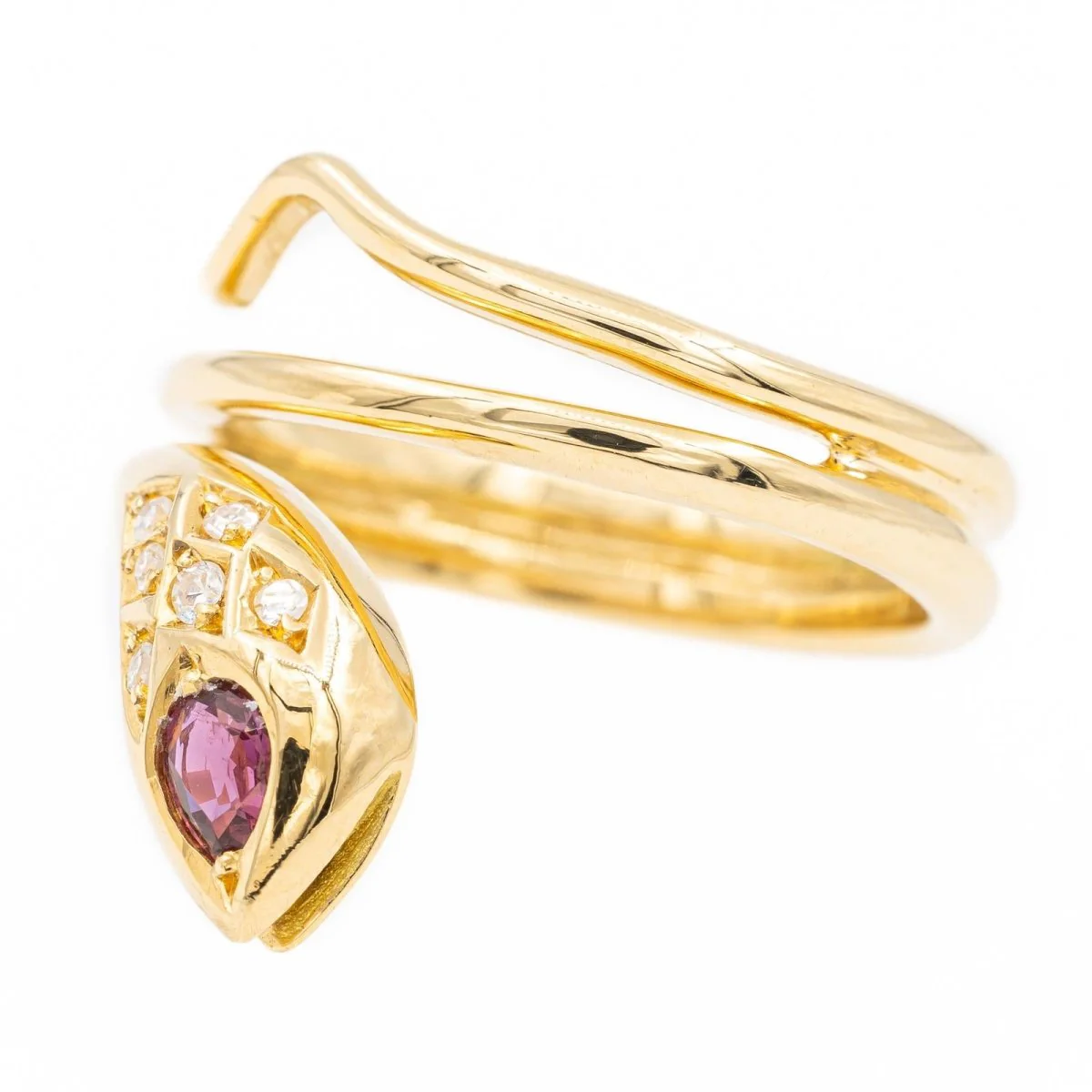 Bague serpent en or jaune, diamants et rubis - Image 2
