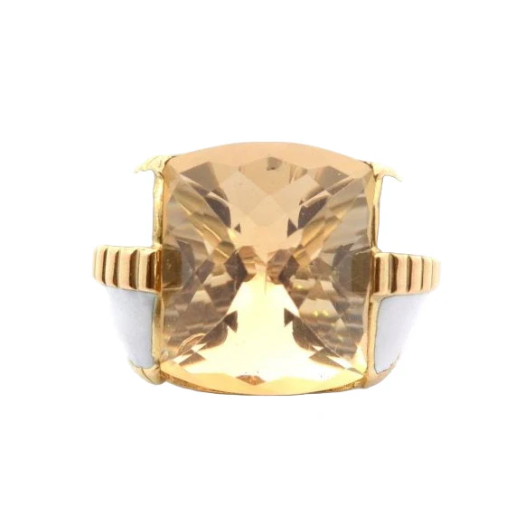 Bague Cocktail DAVID WEBB en or jaune, émail, et citrine