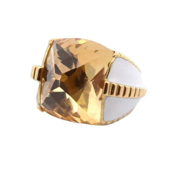Bague Cocktail DAVID WEBB en or jaune, émail, et citrine - Image 2
